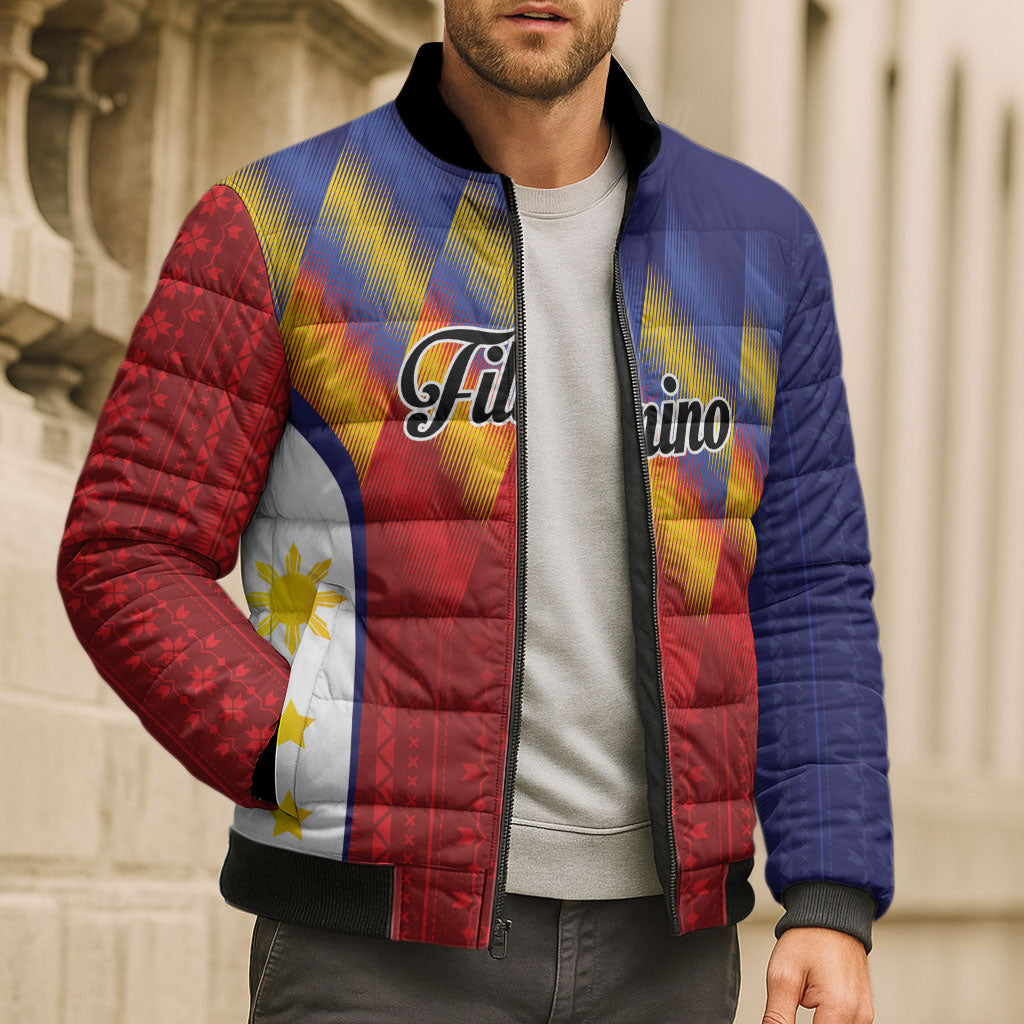 Personalized Philippines Eight Rays Sun Bomber Puffer Jacket Traditional Filipino Igorot Pattern Motif LT9 - Polynesian Pride