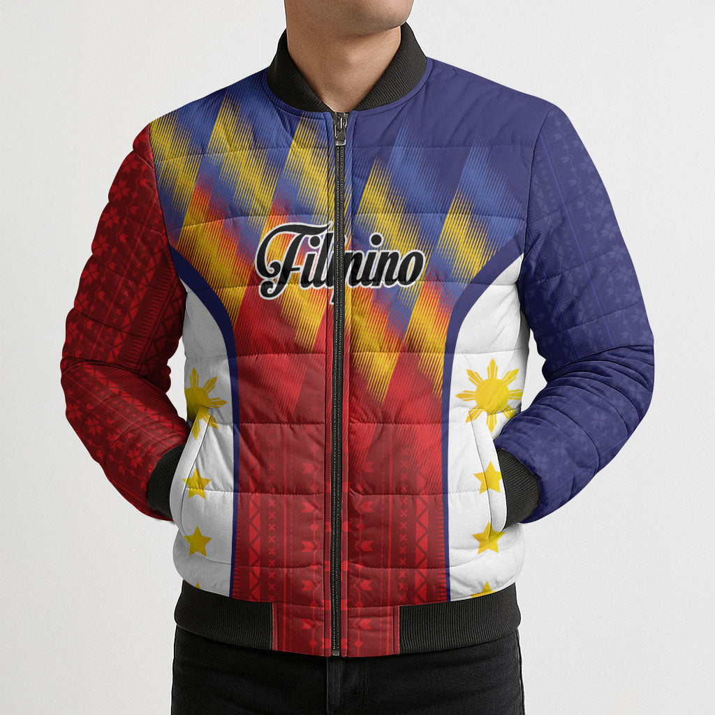 Personalized Philippines Eight Rays Sun Bomber Puffer Jacket Traditional Filipino Igorot Pattern Motif LT9 - Polynesian Pride