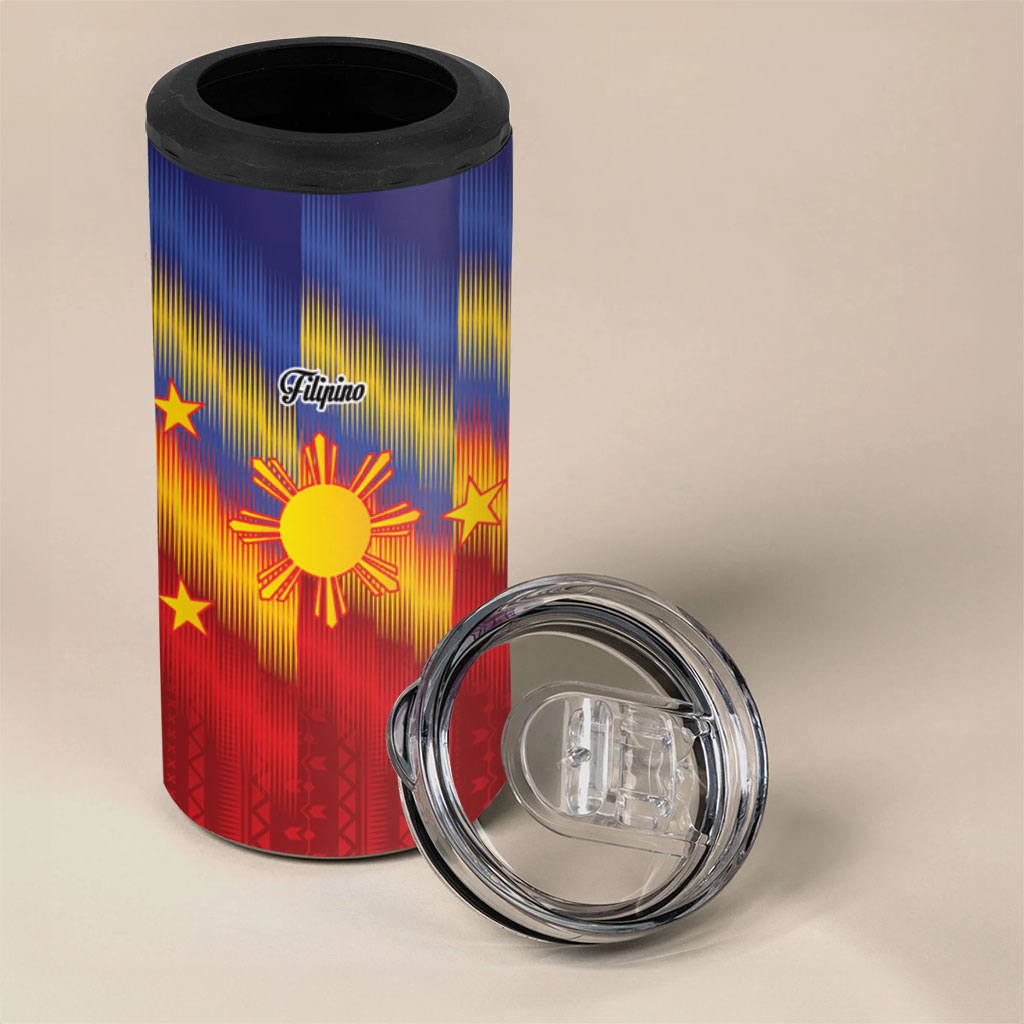 Personalized Philippines Eight Rays Sun 4 in 1 Can Cooler Tumbler Traditional Filipino Igorot Pattern Motif LT9 - Polynesian Pride