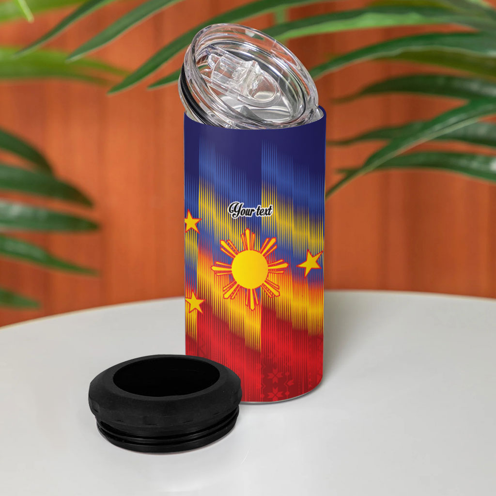 Personalized Philippines Eight Rays Sun 4 in 1 Can Cooler Tumbler Traditional Filipino Igorot Pattern Motif LT9 - Polynesian Pride