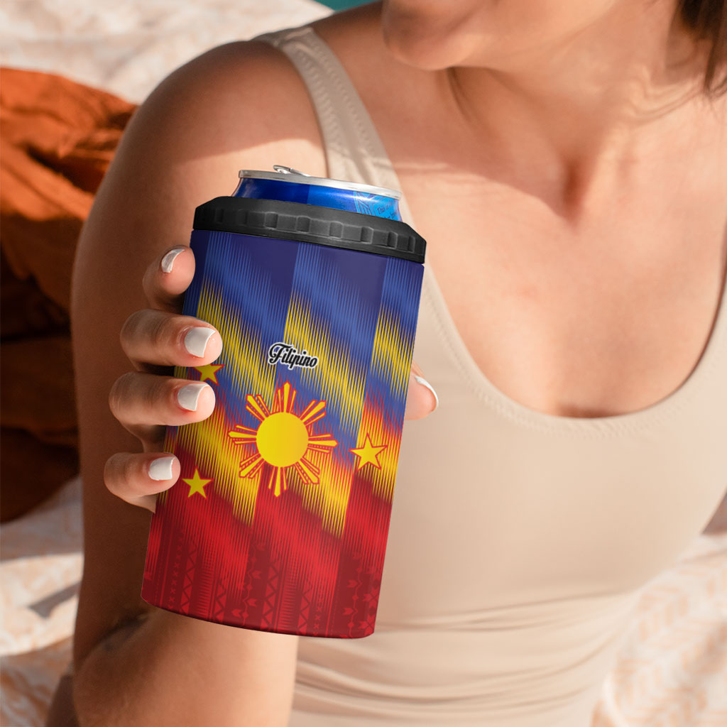 Personalized Philippines Eight Rays Sun 4 in 1 Can Cooler Tumbler Traditional Filipino Igorot Pattern Motif LT9 - Polynesian Pride