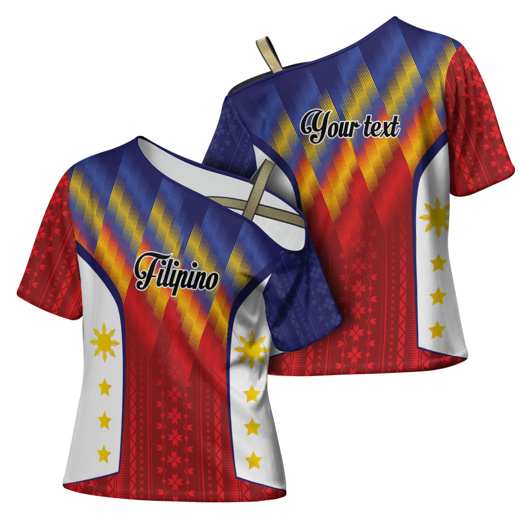 Personalized Philippines Eight Rays Sun Cross Shoulder Shirt Traditional Filipino Igorot Pattern Motif LT9 - Polynesian Pride
