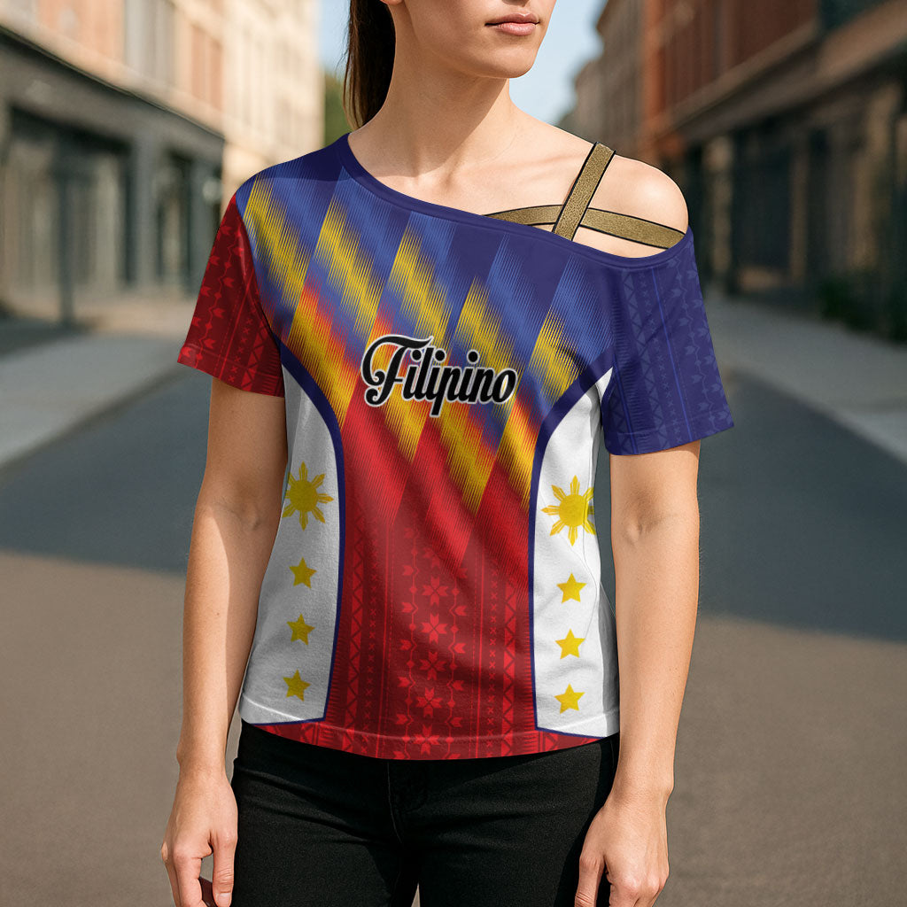Personalized Philippines Eight Rays Sun Cross Shoulder Shirt Traditional Filipino Igorot Pattern Motif LT9 - Polynesian Pride