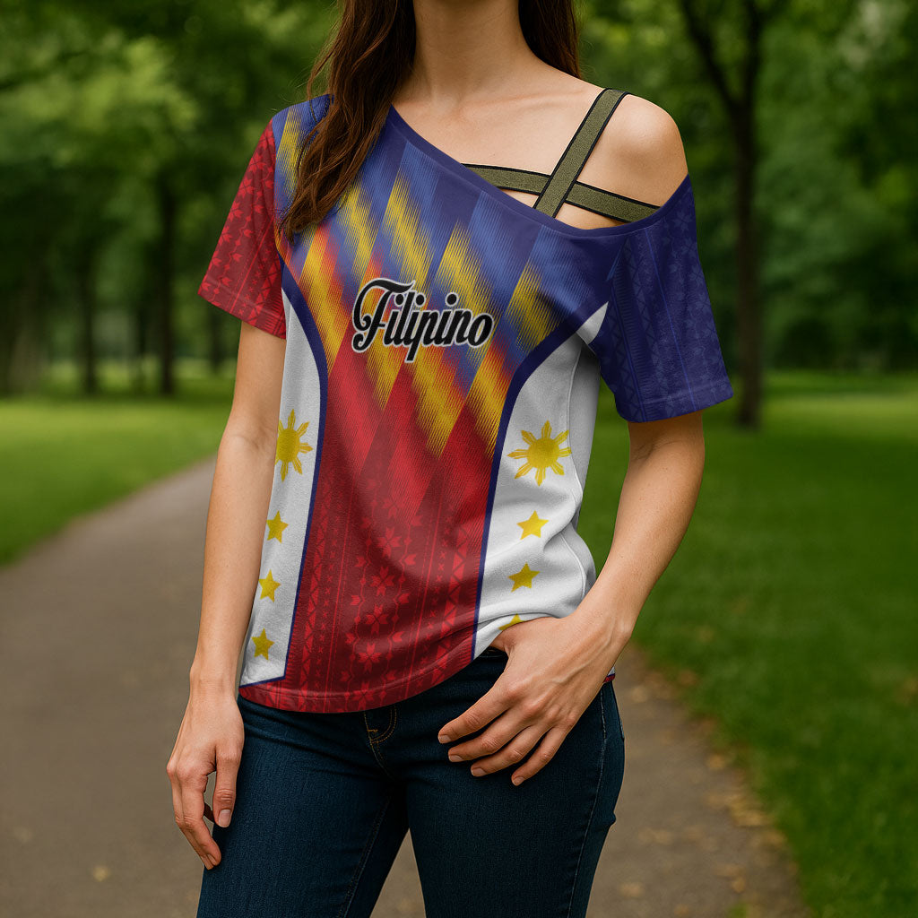 Personalized Philippines Eight Rays Sun Cross Shoulder Shirt Traditional Filipino Igorot Pattern Motif LT9 - Polynesian Pride
