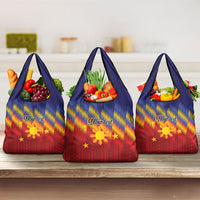 Personalized Philippines Eight Rays Sun Grocery Bag Traditional Filipino Igorot Pattern Motif LT9 3-pack One Size Red - Polynesian Pride