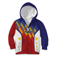 Personalized Philippines Eight Rays Sun Kid Hoodie Traditional Filipino Igorot Pattern Motif LT9 Zip Hoodie Red - Polynesian Pride