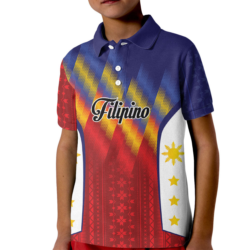Personalized Philippines Eight Rays Sun Kid Polo Shirt Traditional Filipino Igorot Pattern Motif LT9 Kid Red - Polynesian Pride