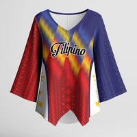 Personalized Philippines Eight Rays Sun Kimono Sleeve Blouse Traditional Filipino Igorot Pattern Motif LT9 Female Red - Polynesian Pride