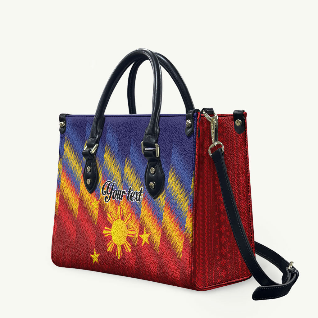 Personalized Philippines Eight Rays Sun Leather Bag Traditional Filipino Igorot Pattern Motif LT9 Red - Polynesian Pride