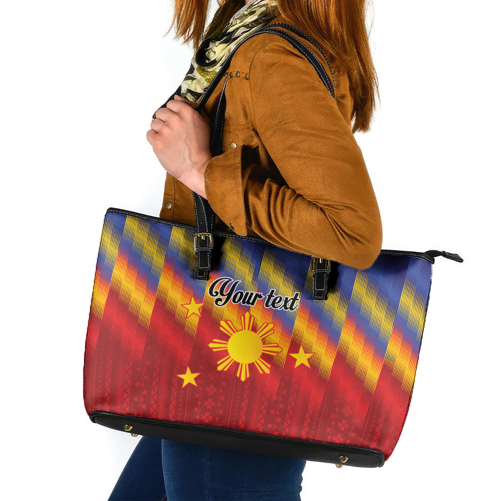 Personalized Philippines Eight Rays Sun Leather Tote Bag Traditional Filipino Igorot Pattern Motif LT9 Red - Polynesian Pride