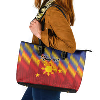 Personalized Philippines Eight Rays Sun Leather Tote Bag Traditional Filipino Igorot Pattern Motif LT9 Red - Polynesian Pride