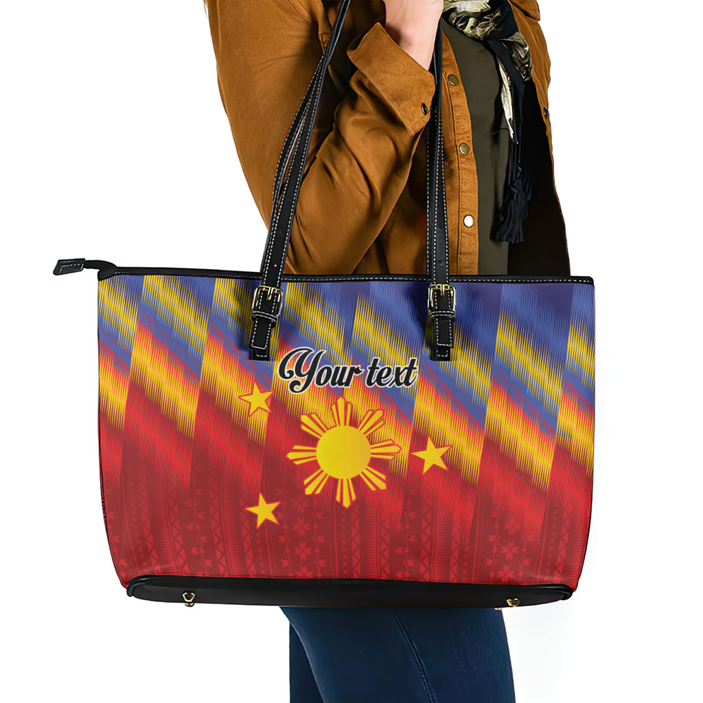 Personalized Philippines Eight Rays Sun Leather Tote Bag Traditional Filipino Igorot Pattern Motif LT9 - Polynesian Pride