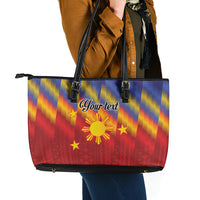 Personalized Philippines Eight Rays Sun Leather Tote Bag Traditional Filipino Igorot Pattern Motif LT9 - Polynesian Pride