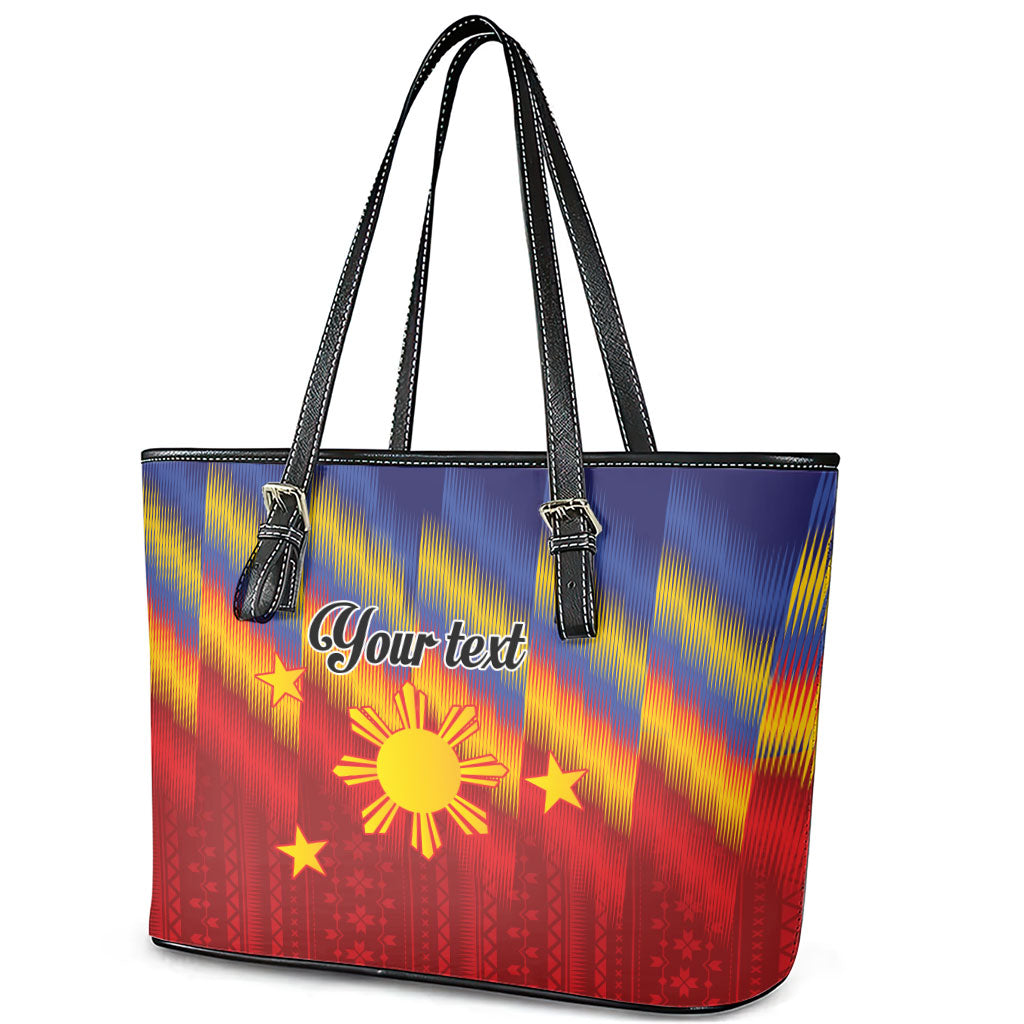 Personalized Philippines Eight Rays Sun Leather Tote Bag Traditional Filipino Igorot Pattern Motif LT9 - Polynesian Pride