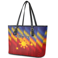 Personalized Philippines Eight Rays Sun Leather Tote Bag Traditional Filipino Igorot Pattern Motif LT9 - Polynesian Pride