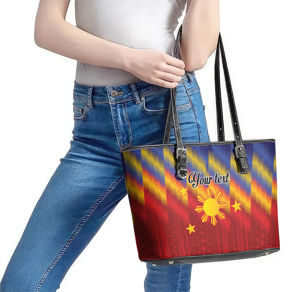 Personalized Philippines Eight Rays Sun Leather Tote Bag Traditional Filipino Igorot Pattern Motif LT9 - Polynesian Pride