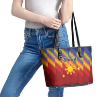 Personalized Philippines Eight Rays Sun Leather Tote Bag Traditional Filipino Igorot Pattern Motif LT9 - Polynesian Pride