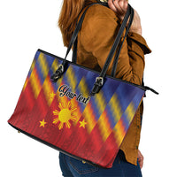 Personalized Philippines Eight Rays Sun Leather Tote Bag Traditional Filipino Igorot Pattern Motif LT9 - Polynesian Pride