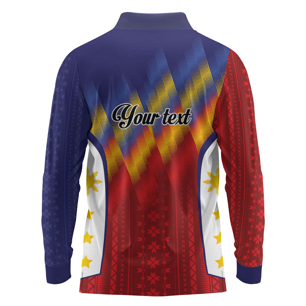 Personalized Philippines Eight Rays Sun Long Sleeve Polo Shirt Traditional Filipino Igorot Pattern Motif LT9 - Polynesian Pride