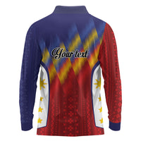 Personalized Philippines Eight Rays Sun Long Sleeve Polo Shirt Traditional Filipino Igorot Pattern Motif LT9 - Polynesian Pride