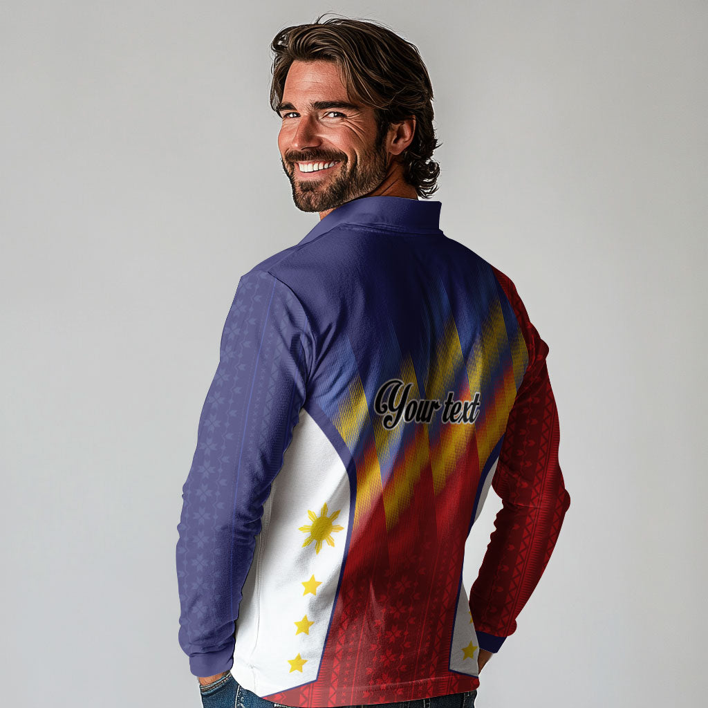Personalized Philippines Eight Rays Sun Long Sleeve Polo Shirt Traditional Filipino Igorot Pattern Motif LT9 - Polynesian Pride