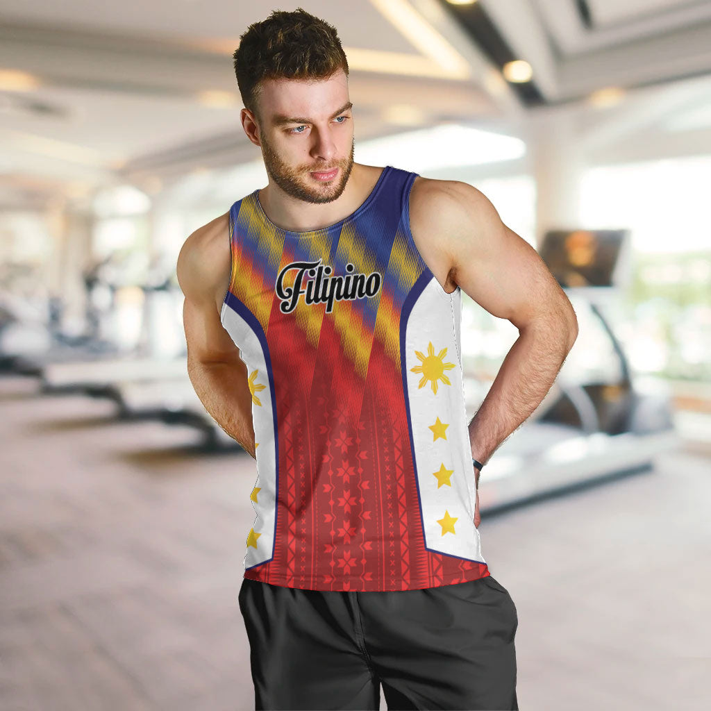 Personalized Philippines Eight Rays Sun Men Tank Top Traditional Filipino Igorot Pattern Motif LT9 Red - Polynesian Pride