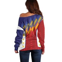 Personalized Philippines Eight Rays Sun Off Shoulder Sweater Traditional Filipino Igorot Pattern Motif LT9 - Polynesian Pride