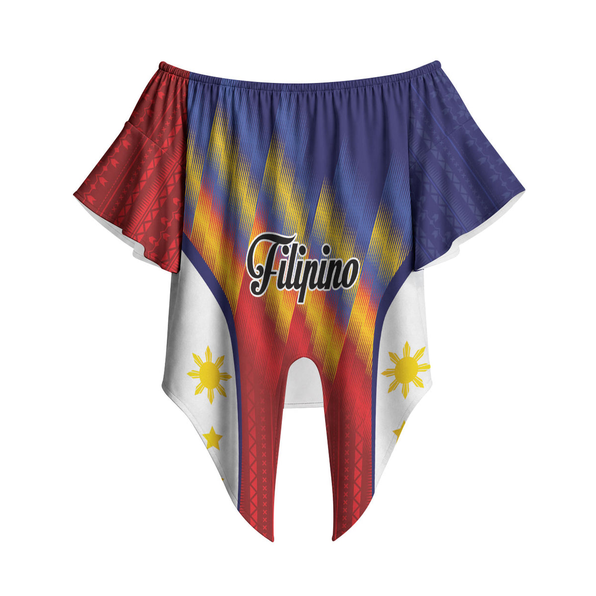 Personalized Philippines Eight Rays Sun Off Shoulder Wrap Waist Top Traditional Filipino Igorot Pattern Motif LT9 Red - Polynesian Pride