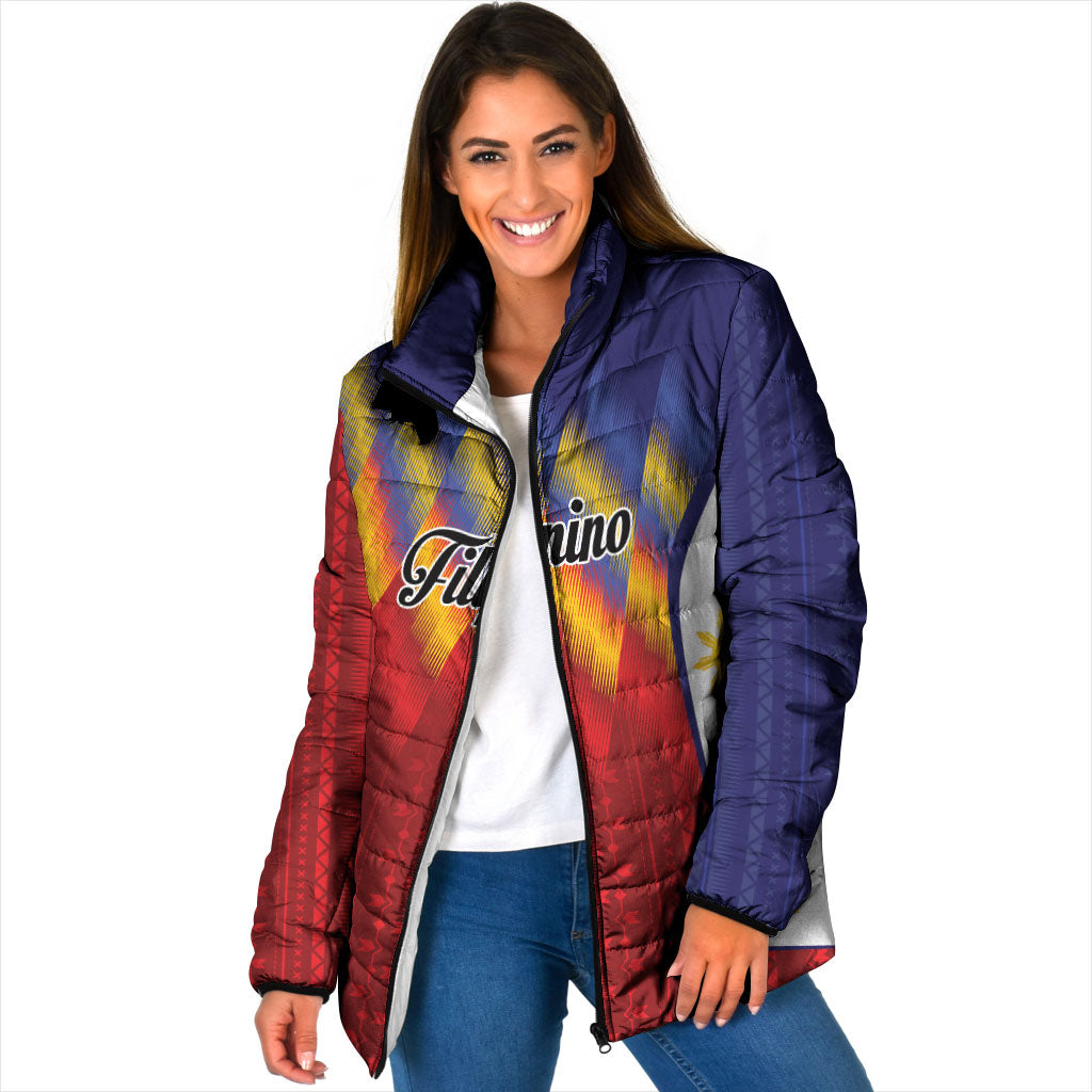 Personalized Philippines Eight Rays Sun Padded Jacket Traditional Filipino Igorot Pattern Motif LT9 Women Red - Polynesian Pride