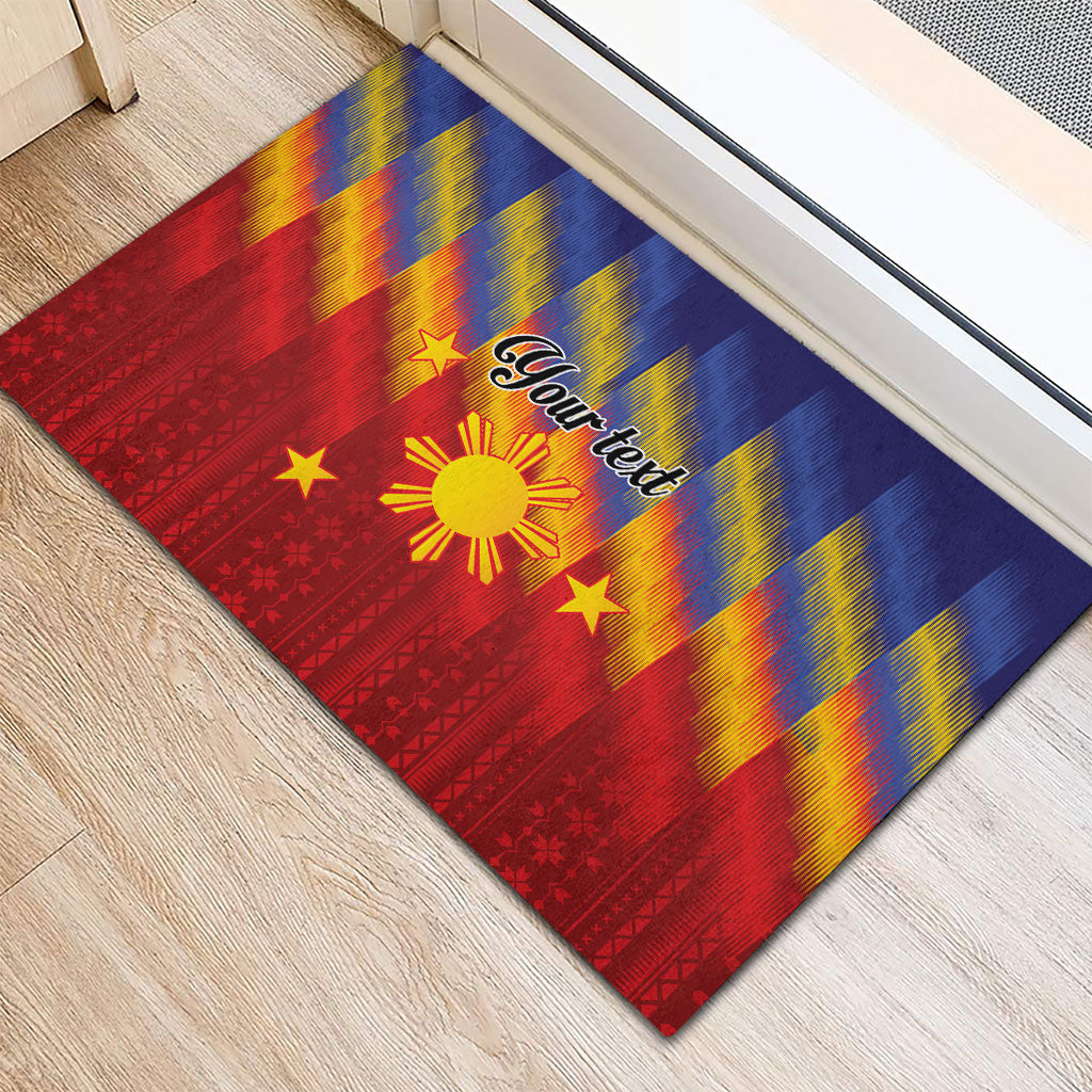Personalized Philippines Eight Rays Sun Rubber Doormat Traditional Filipino Igorot Pattern Motif LT9 - Polynesian Pride
