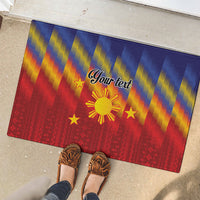 Personalized Philippines Eight Rays Sun Rubber Doormat Traditional Filipino Igorot Pattern Motif LT9 - Polynesian Pride