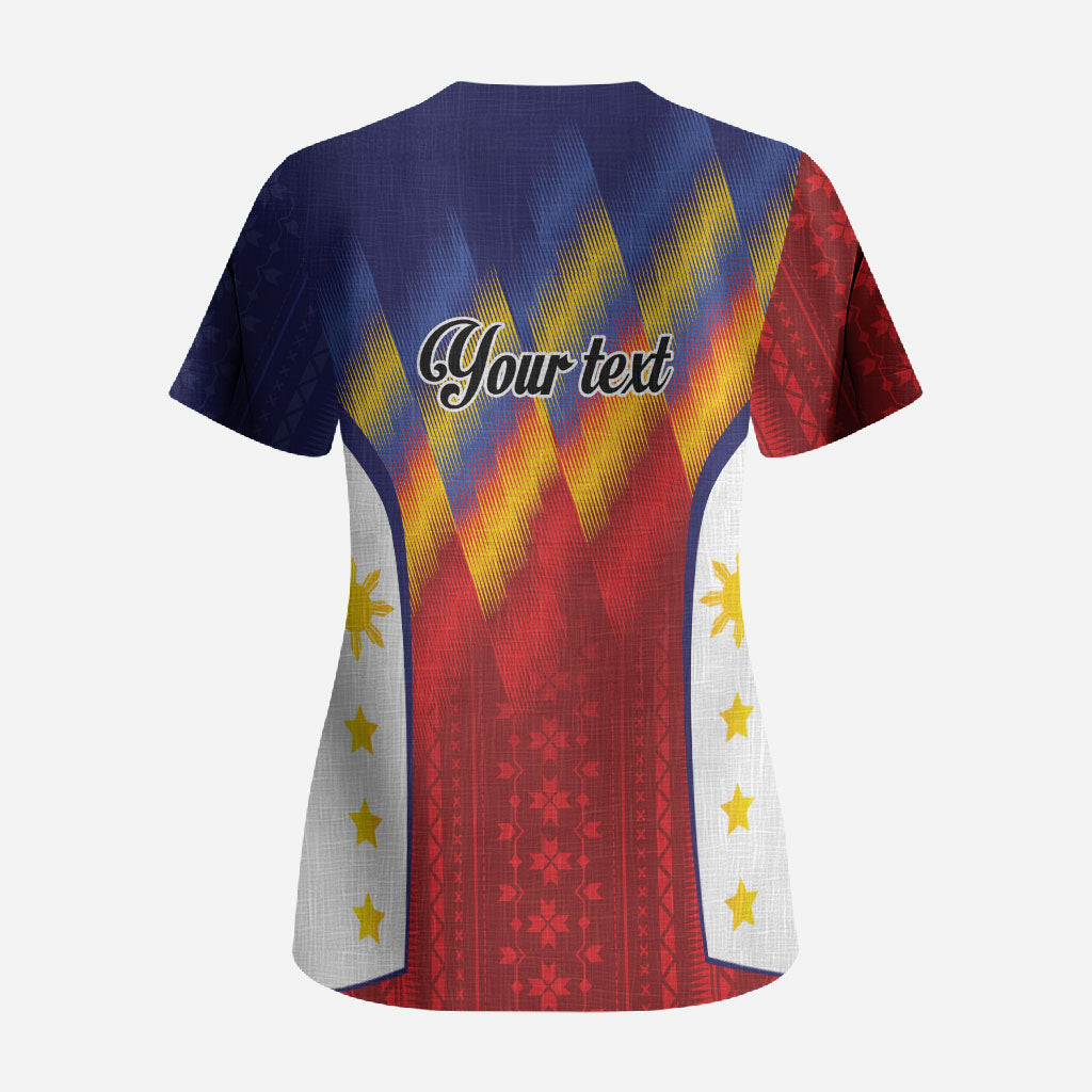 Personalized Philippines Eight Rays Sun Scrub Top Traditional Filipino Igorot Pattern Motif LT9 - Polynesian Pride
