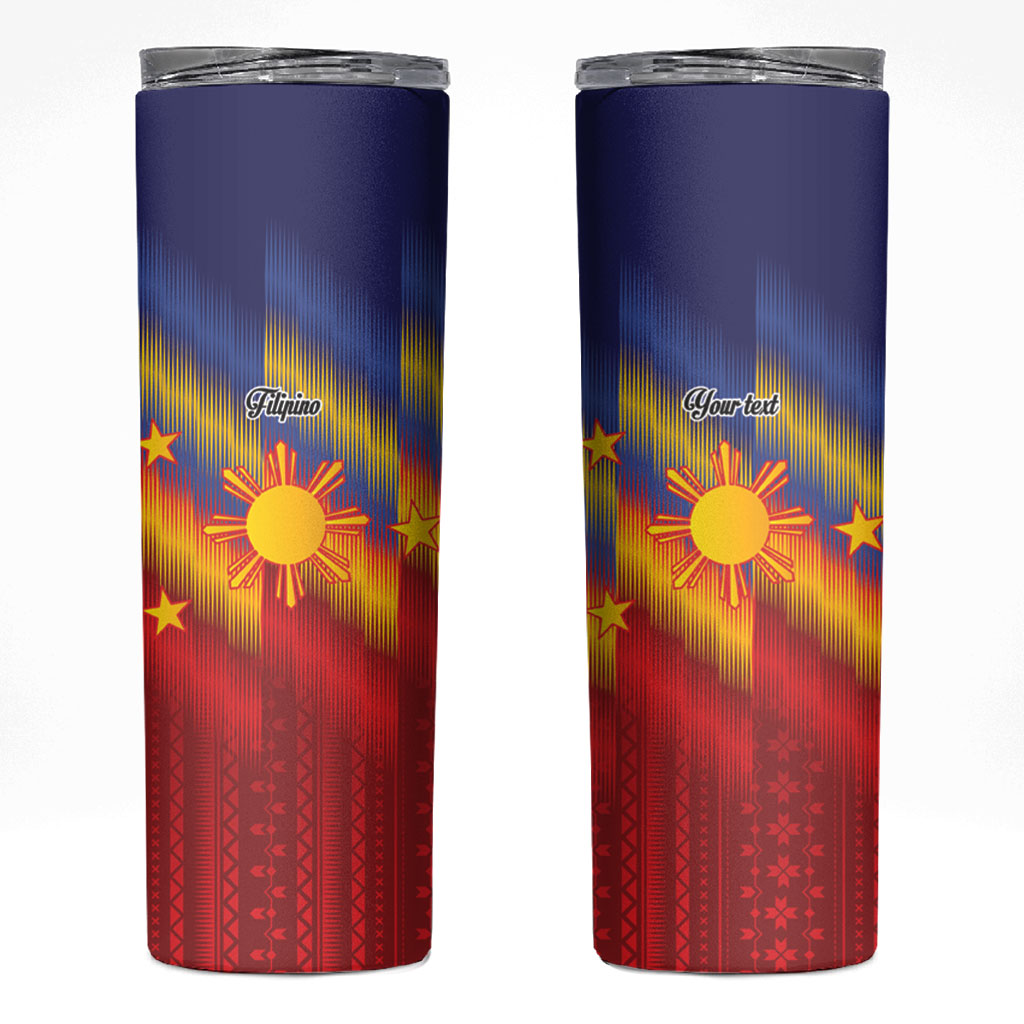 Personalized Philippines Eight Rays Sun Skinny Tumbler Traditional Filipino Igorot Pattern Motif LT9 Red - Polynesian Pride