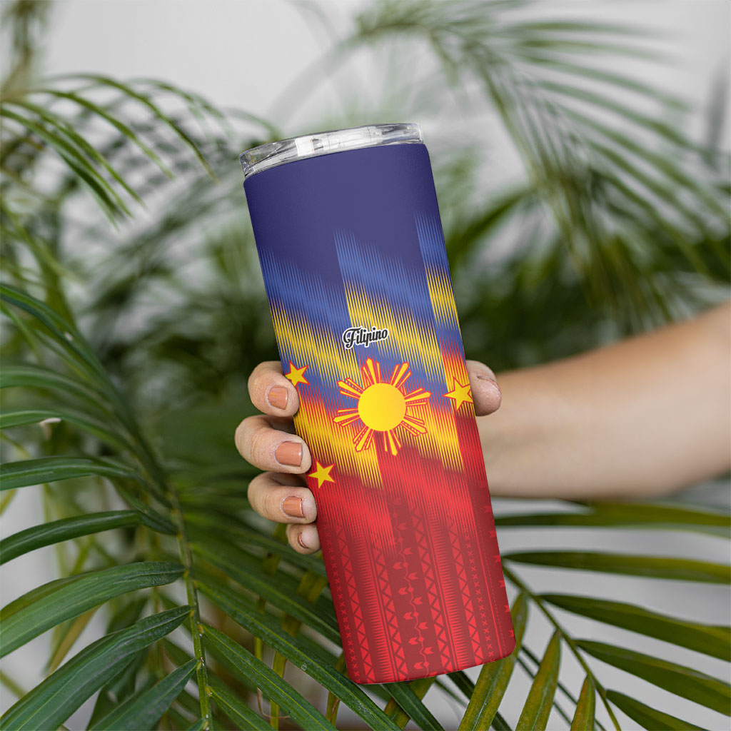 Personalized Philippines Eight Rays Sun Skinny Tumbler Traditional Filipino Igorot Pattern Motif LT9 - Polynesian Pride