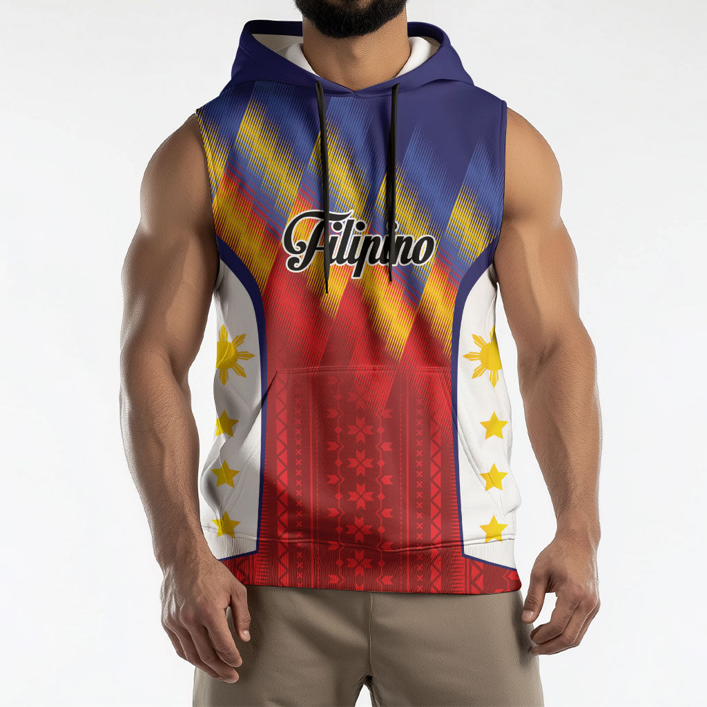 Personalized Philippines Eight Rays Sun Sleeveless Hoodie Traditional Filipino Igorot Pattern Motif LT9 - Polynesian Pride