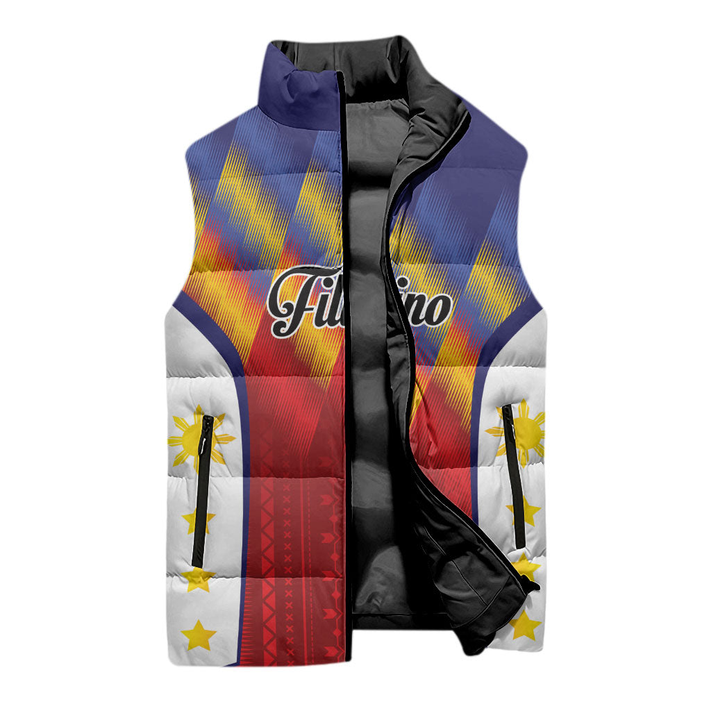 Personalized Philippines Eight Rays Sun Sleeveless Puffer Jacket Traditional Filipino Igorot Pattern Motif LT9 - Polynesian Pride