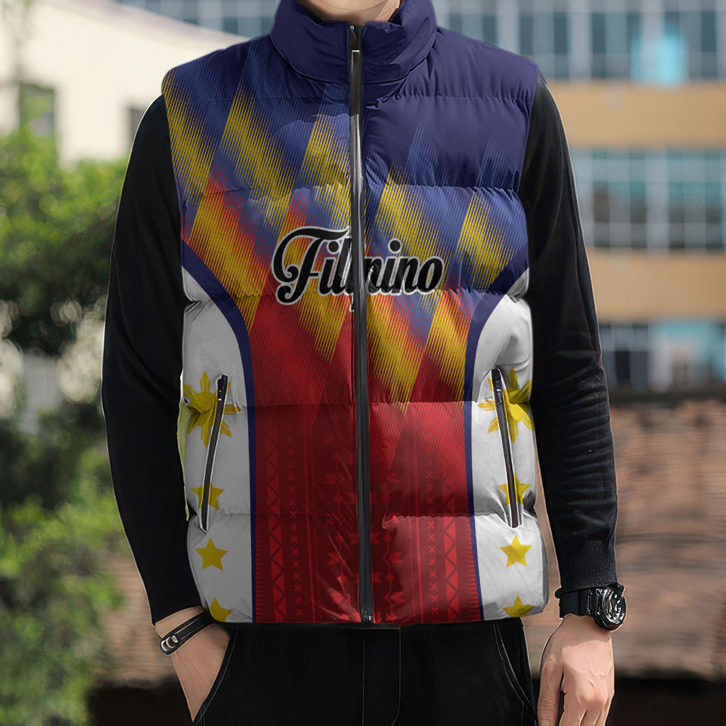 Personalized Philippines Eight Rays Sun Sleeveless Puffer Jacket Traditional Filipino Igorot Pattern Motif LT9 - Polynesian Pride