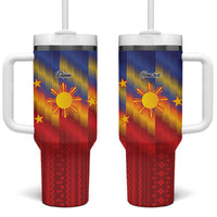 Personalized Philippines Eight Rays Sun Tumbler With Handle Traditional Filipino Igorot Pattern Motif LT9 One Size: 40 oz Red - Polynesian Pride