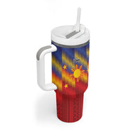 Personalized Philippines Eight Rays Sun Tumbler With Handle Traditional Filipino Igorot Pattern Motif LT9 - Polynesian Pride