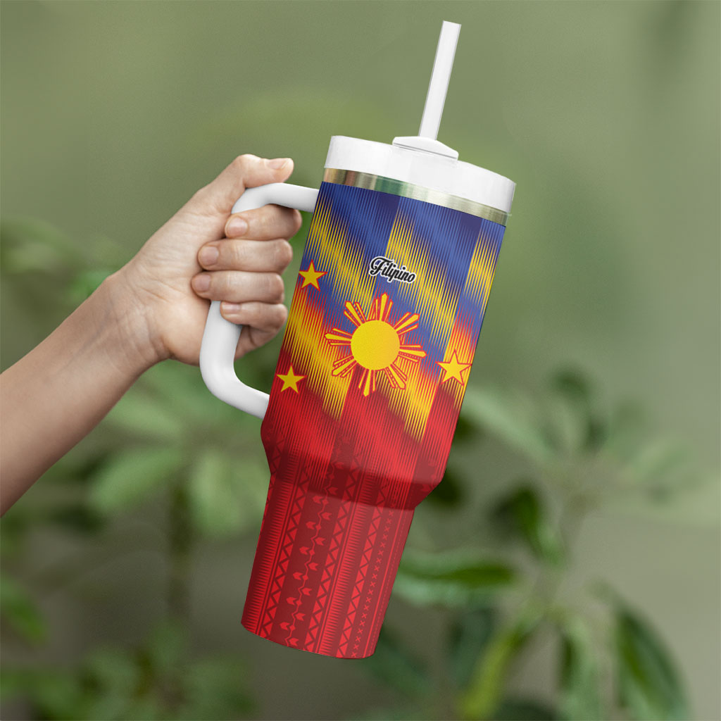 Personalized Philippines Eight Rays Sun Tumbler With Handle Traditional Filipino Igorot Pattern Motif LT9 - Polynesian Pride