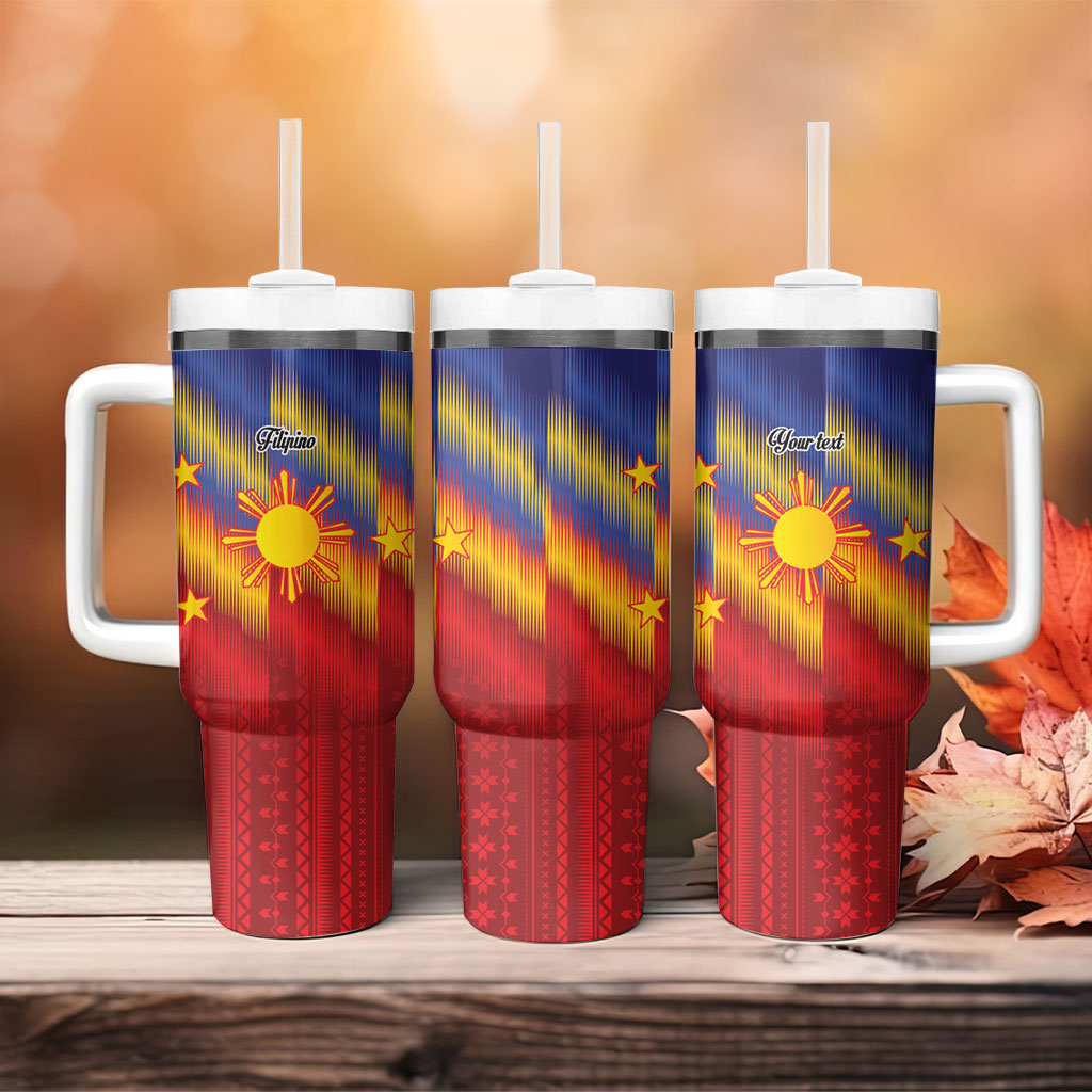 Personalized Philippines Eight Rays Sun Tumbler With Handle Traditional Filipino Igorot Pattern Motif LT9 - Polynesian Pride