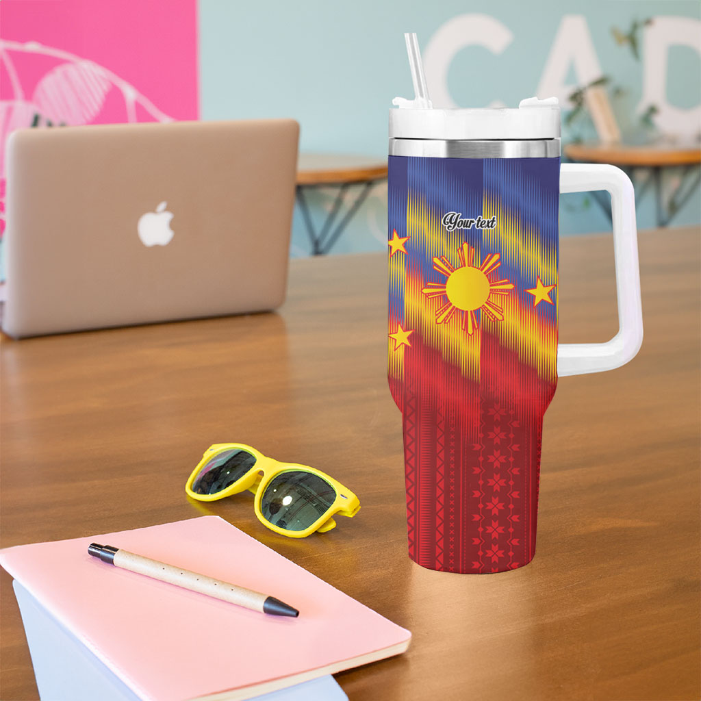 Personalized Philippines Eight Rays Sun Tumbler With Handle Traditional Filipino Igorot Pattern Motif LT9 - Polynesian Pride