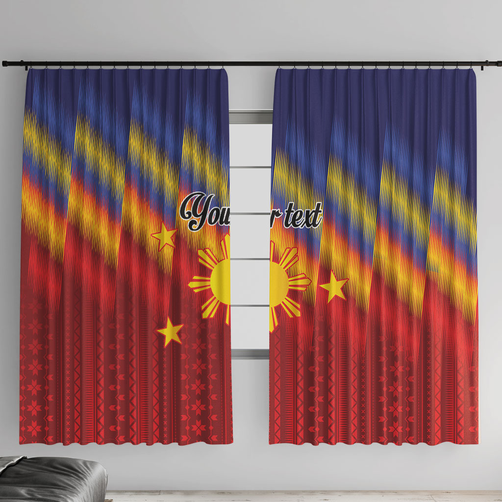 Personalized Philippines Eight Rays Sun Window Curtain Traditional Filipino Igorot Pattern Motif LT9 With Hooks Red - Polynesian Pride