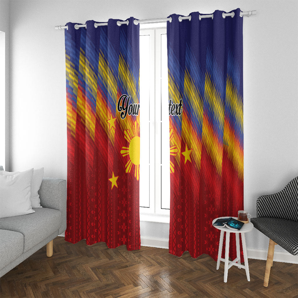 Personalized Philippines Eight Rays Sun Window Curtain Traditional Filipino Igorot Pattern Motif LT9 With Grommets Red - Polynesian Pride