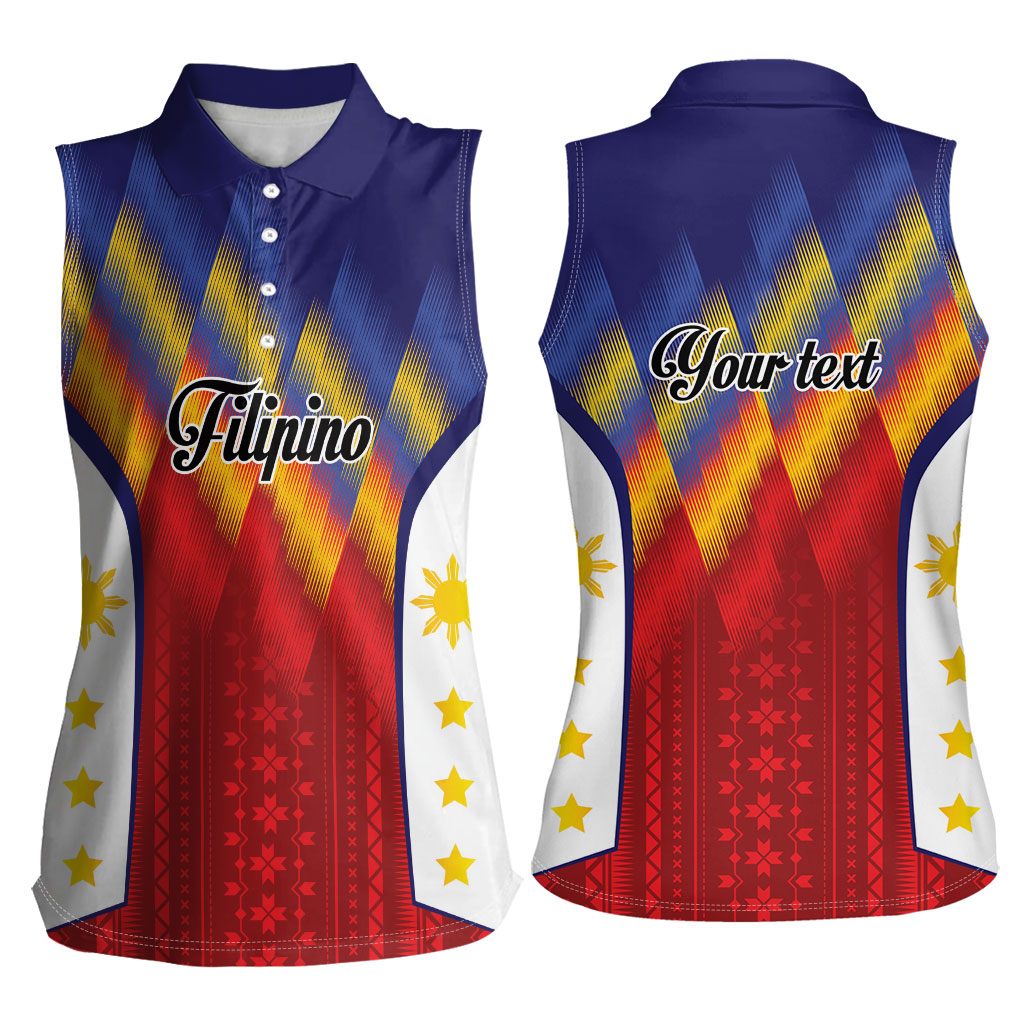 Personalized Philippines Eight Rays Sun Women Sleeveless Polo Shirt Traditional Filipino Igorot Pattern Motif LT9 - Polynesian Pride