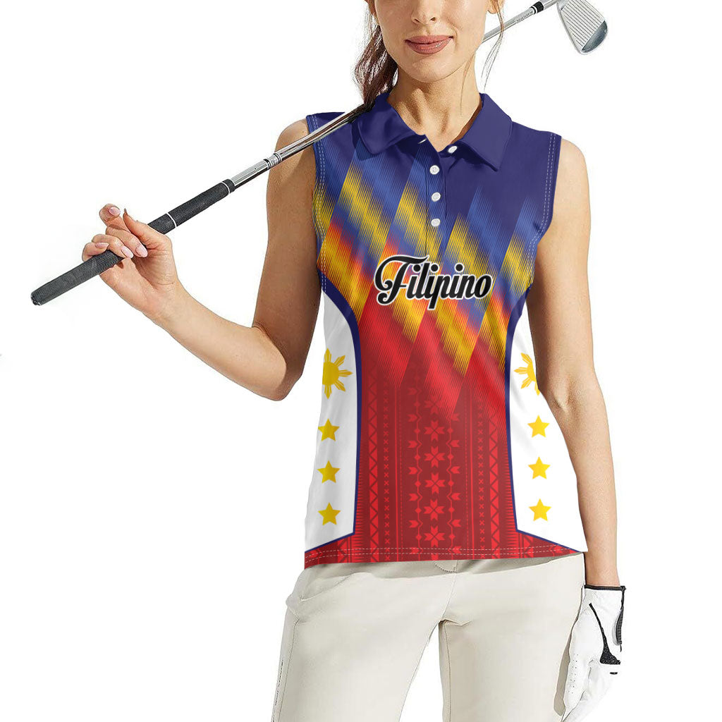 Personalized Philippines Eight Rays Sun Women Sleeveless Polo Shirt Traditional Filipino Igorot Pattern Motif LT9 - Polynesian Pride