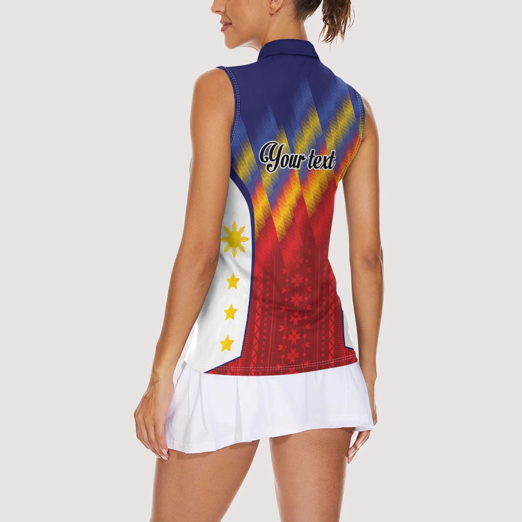 Personalized Philippines Eight Rays Sun Women Sleeveless Polo Shirt Traditional Filipino Igorot Pattern Motif LT9 - Polynesian Pride