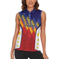 Personalized Philippines Eight Rays Sun Women Sleeveless Polo Shirt Traditional Filipino Igorot Pattern Motif LT9 - Polynesian Pride