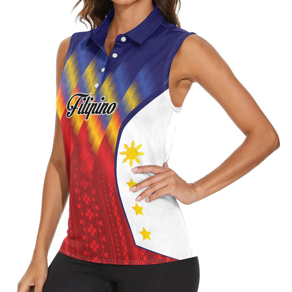 Personalized Philippines Eight Rays Sun Women Sleeveless Polo Shirt Traditional Filipino Igorot Pattern Motif LT9 - Polynesian Pride