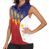 Personalized Philippines Eight Rays Sun Women Sleeveless Polo Shirt Traditional Filipino Igorot Pattern Motif LT9 - Polynesian Pride